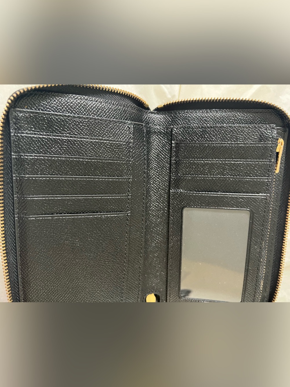 Coach Black Crossgrain Pebble Leather Zip Around Wallet with Gold Hardware - Picture 6 of 9